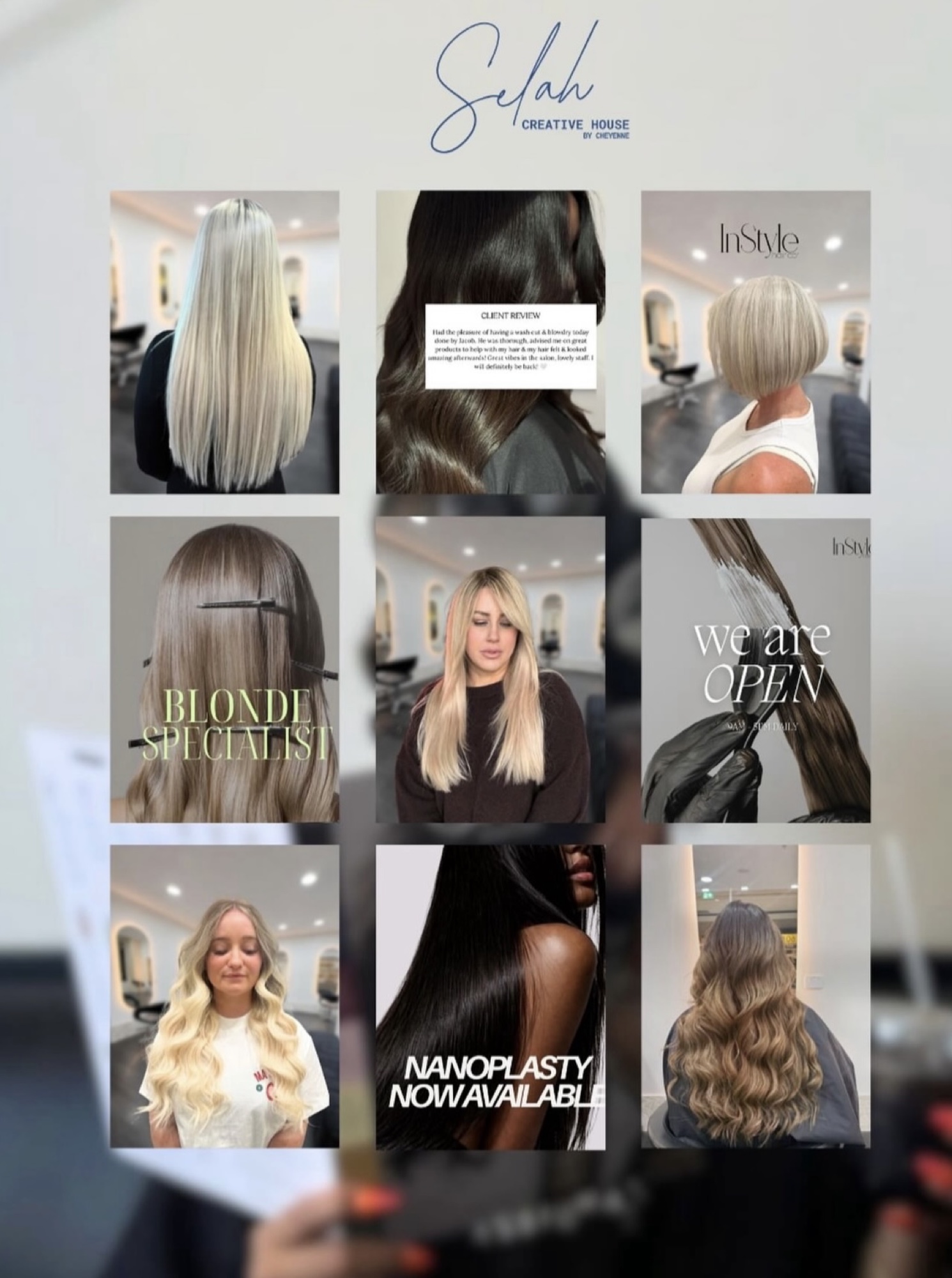 A Selah-designed social feed for a hair studio